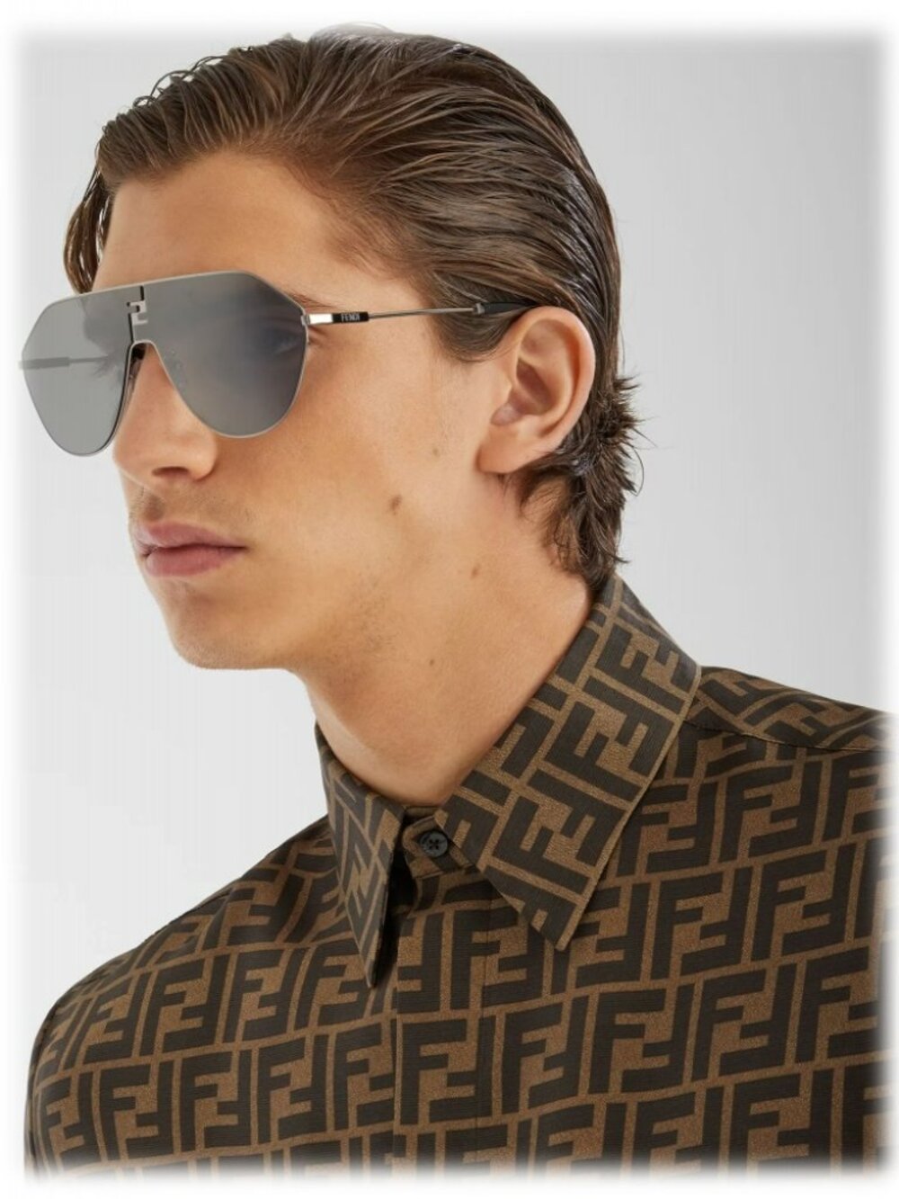 FENDI FE40080U FF MATCH 12C RUTHENIUM SMOKE MIRROR ROUND SUNGLASSES